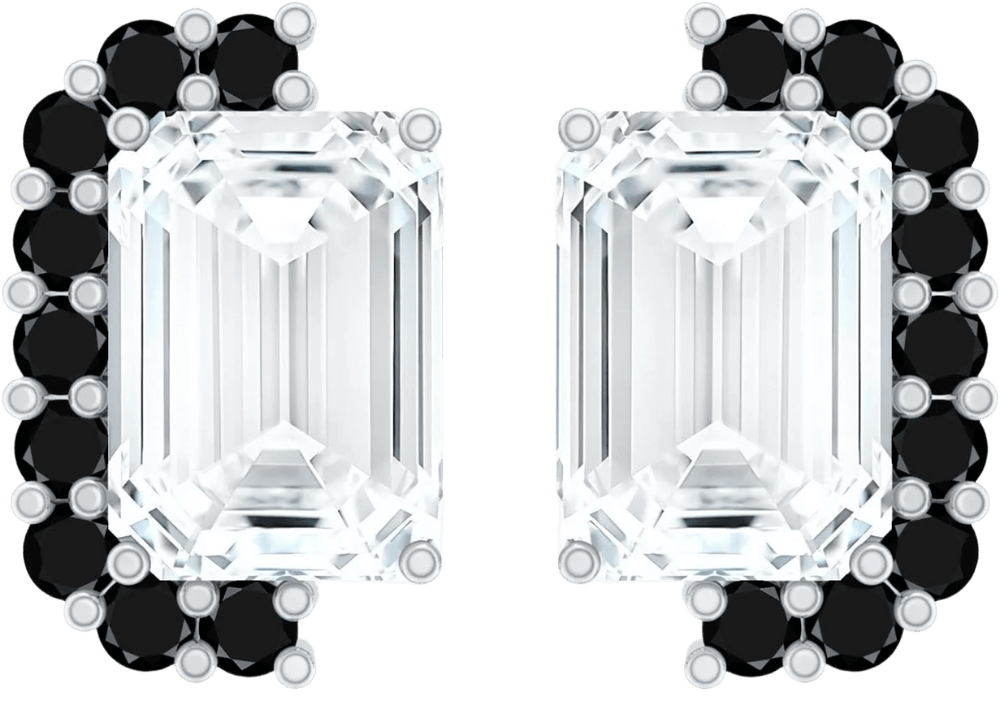 Emerald - Cut Moissanite with Black Diamond Halo Earrings - Diamond Dew - Earrings - Coastal Charm Creators