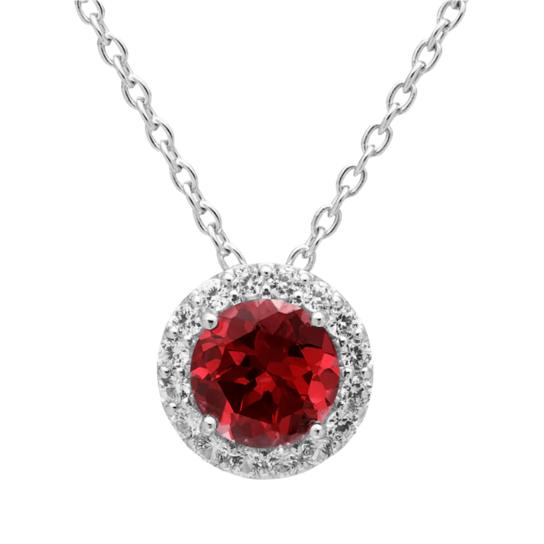 Fiery Red Ruby Halo Necklace - Crown & Opal - Necklace - Coastal Charm Creators