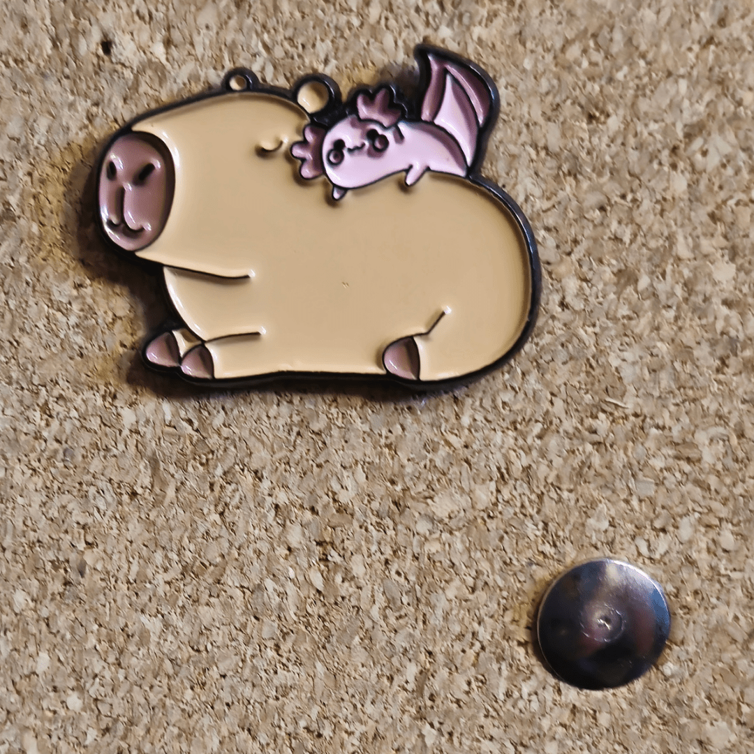 Axolotl Riding Capy Pin - Glitz & Gleam - Brooches - Coastal Charm Creators