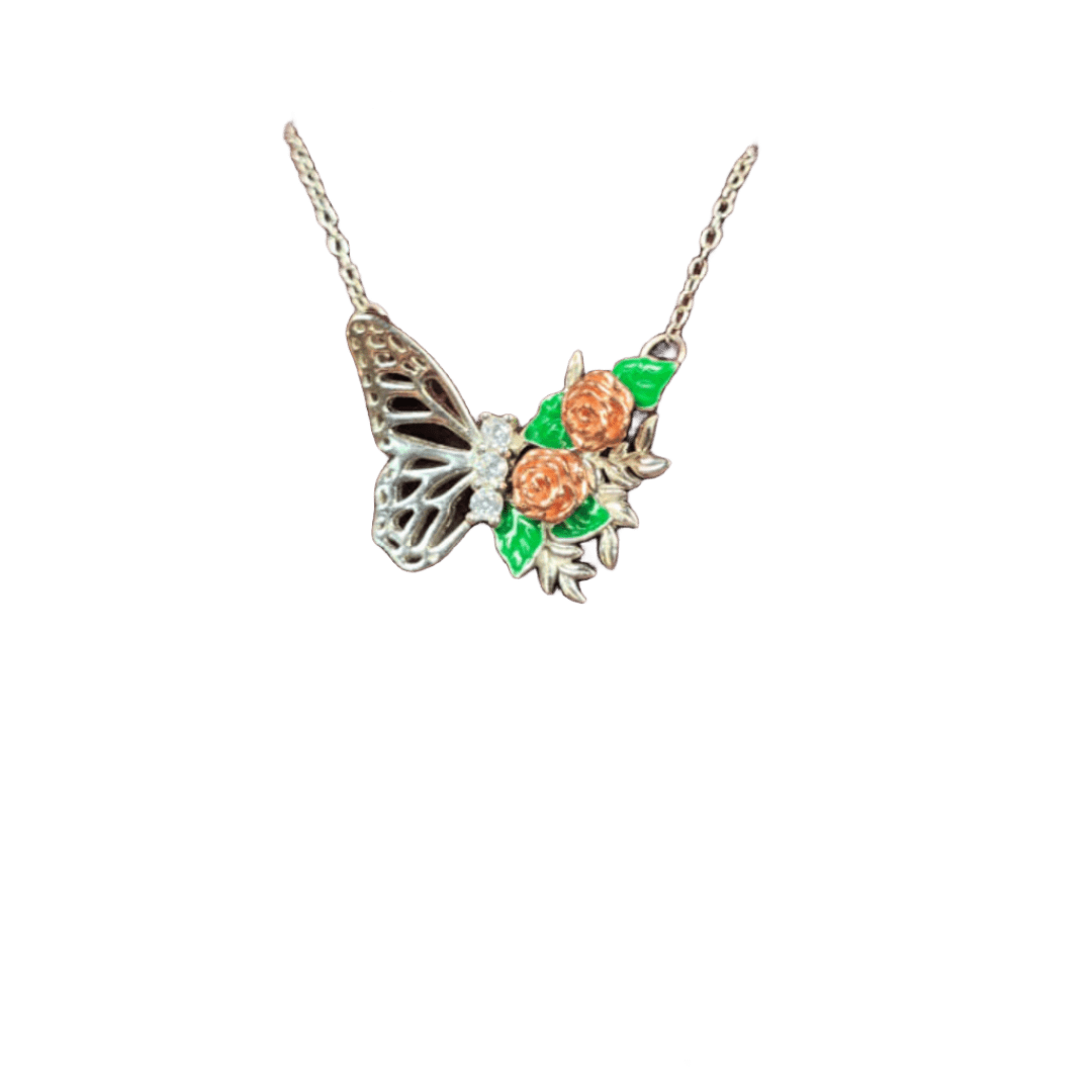 Bloom & Flutter: Butterfly and Rose Garden Necklace - Silver Signature - Necklace - Coastal Charm Creators