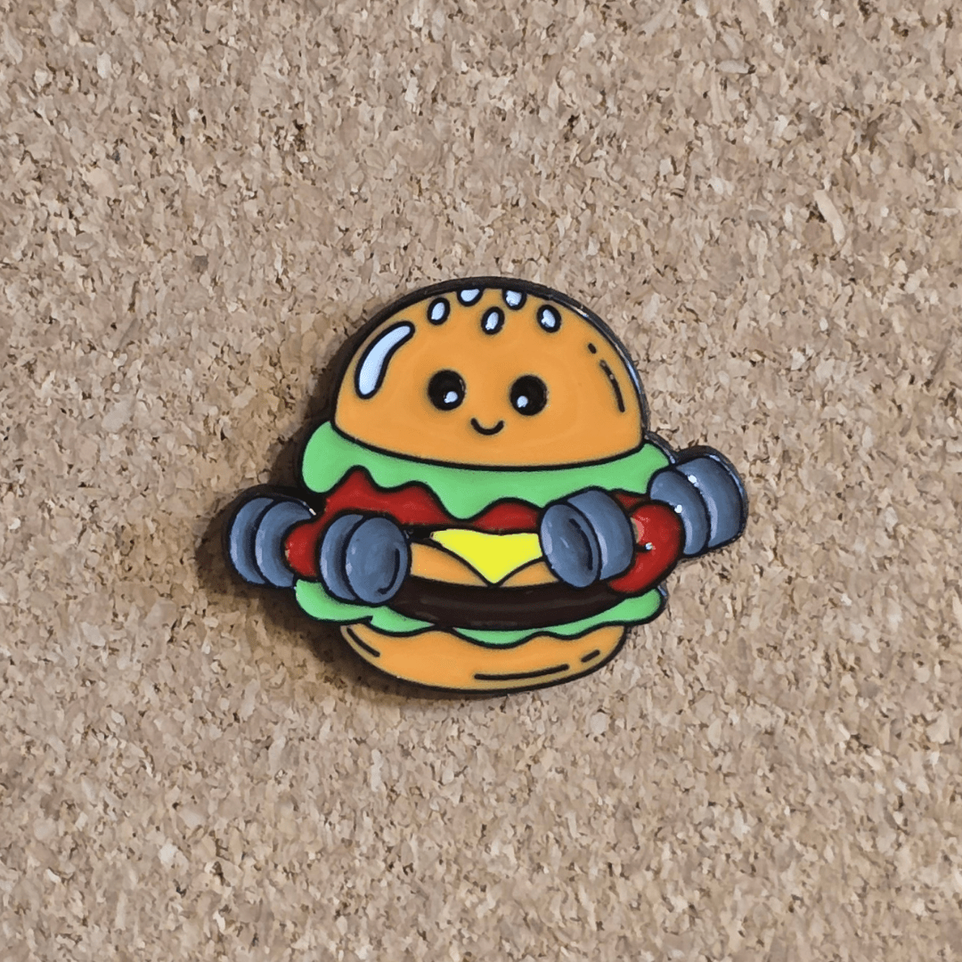 Burger Pumping Iron Pin - Glitz & Gleam - Brooches - Coastal Charm Creators