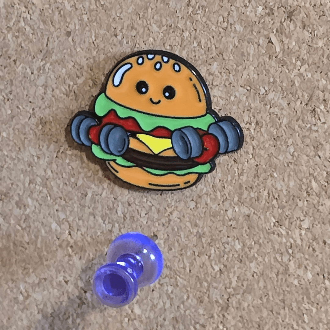 Burger Pumping Iron Pin - Glitz & Gleam - Brooches - Coastal Charm Creators