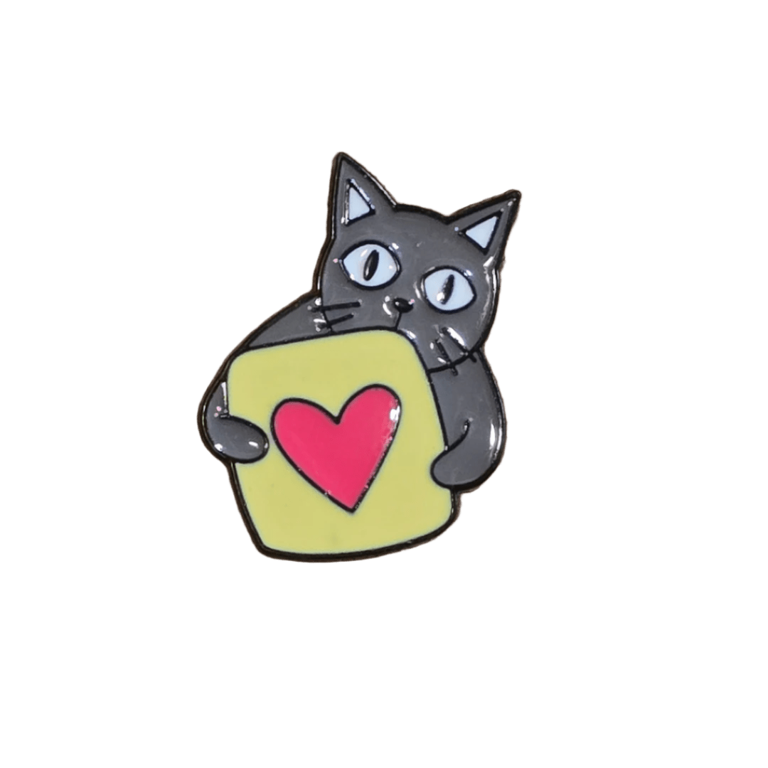 Cat Holding a Heart Book Pin - Glitz & Gleam - Brooches - Coastal Charm Creators