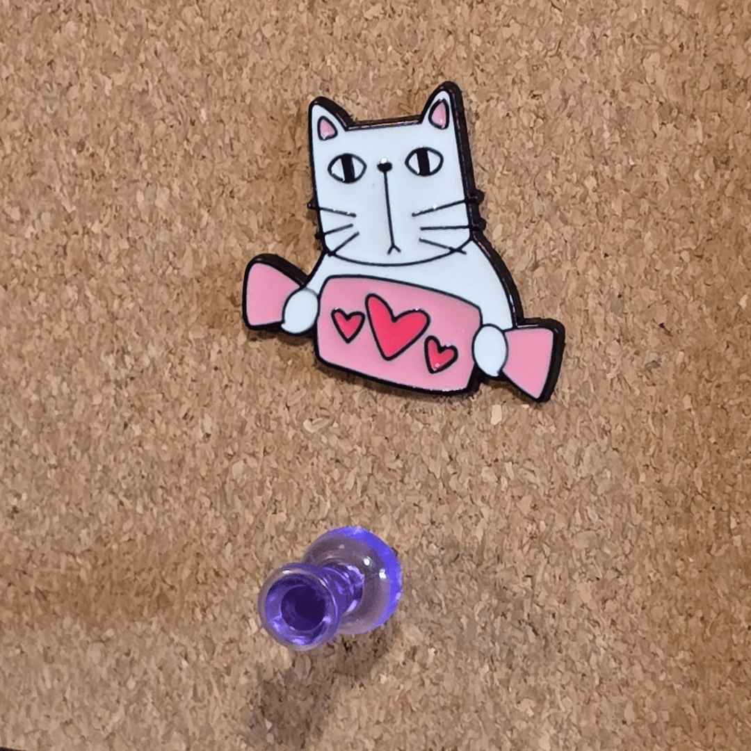 Cat Holding Trio - Heart Candy Pin - Glitz & Gleam - Brooches - Coastal Charm Creators