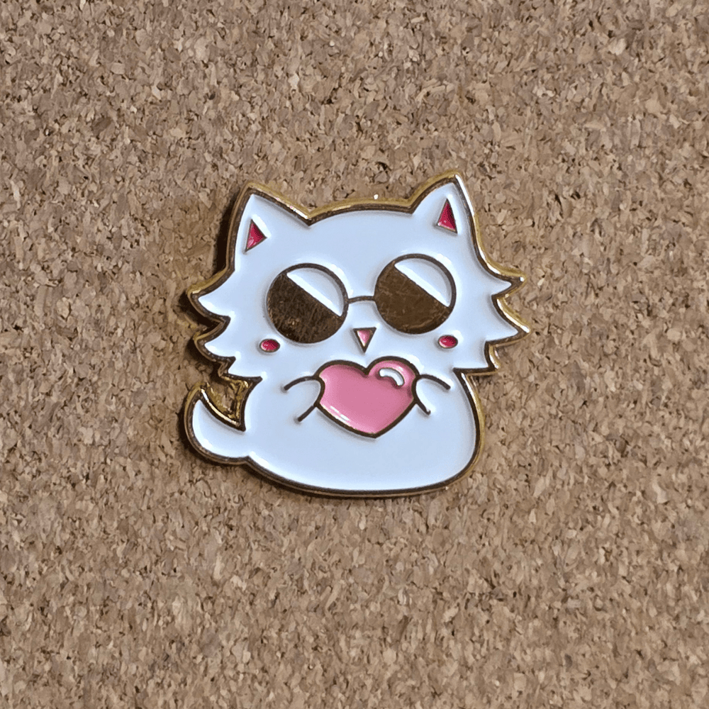 Cat with Sunglasses Holding a Heart Pin - Glitz & Gleam - Brooches - Coastal Charm Creators