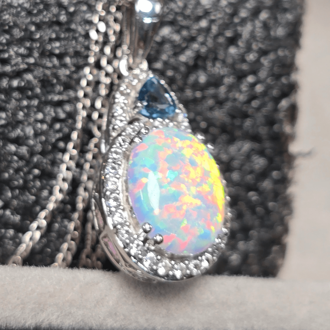 Celestial Elegance Pendant Necklace - Crown & Opal - Necklace - Coastal Charm Creators