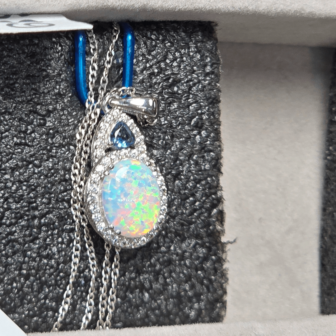 Celestial Elegance Pendant Necklace - Crown & Opal - Necklace - Coastal Charm Creators