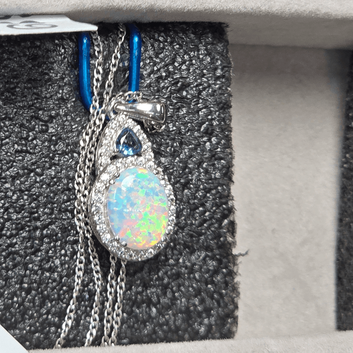 Celestial Elegance Pendant Necklace - Crown & Opal - Necklace - Coastal Charm Creators