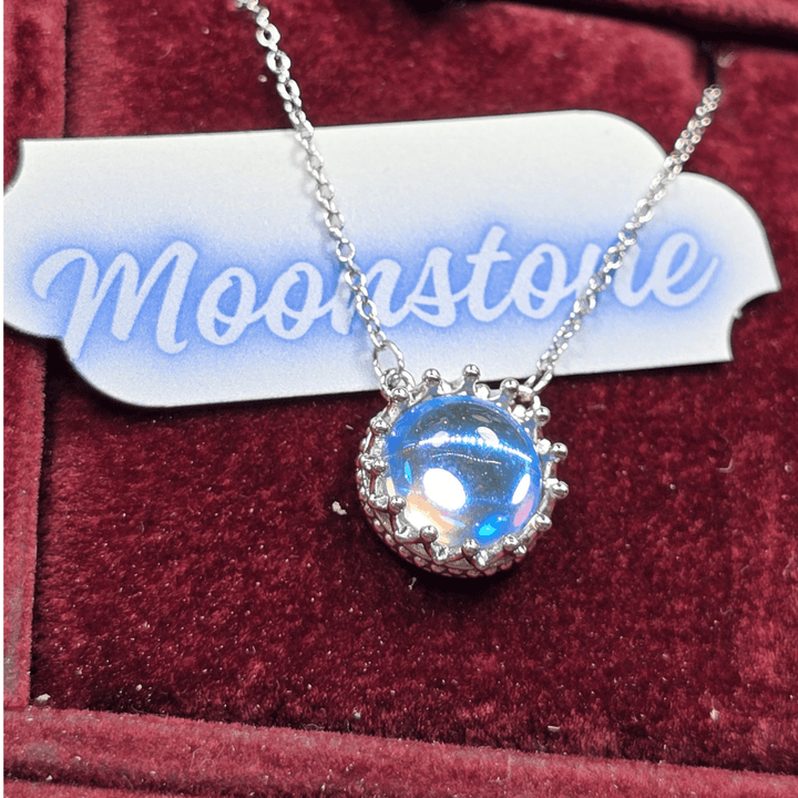 Celestial Glow: Moonstone Crown Pendant Necklace - Silver Signature - Necklace - Coastal Charm Creators