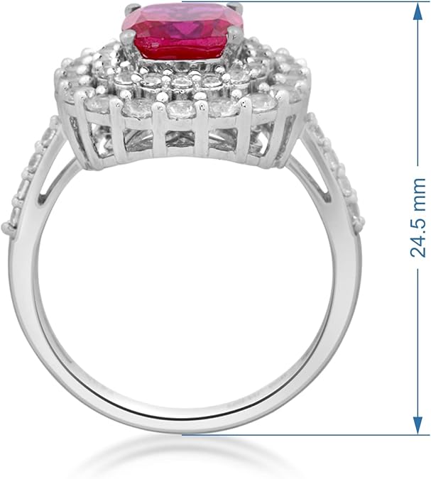 Cushion - Cut Ruby Ring with Double Halo of White Sapphire - Crown & Opal - Ring - Coastal Charm Creators