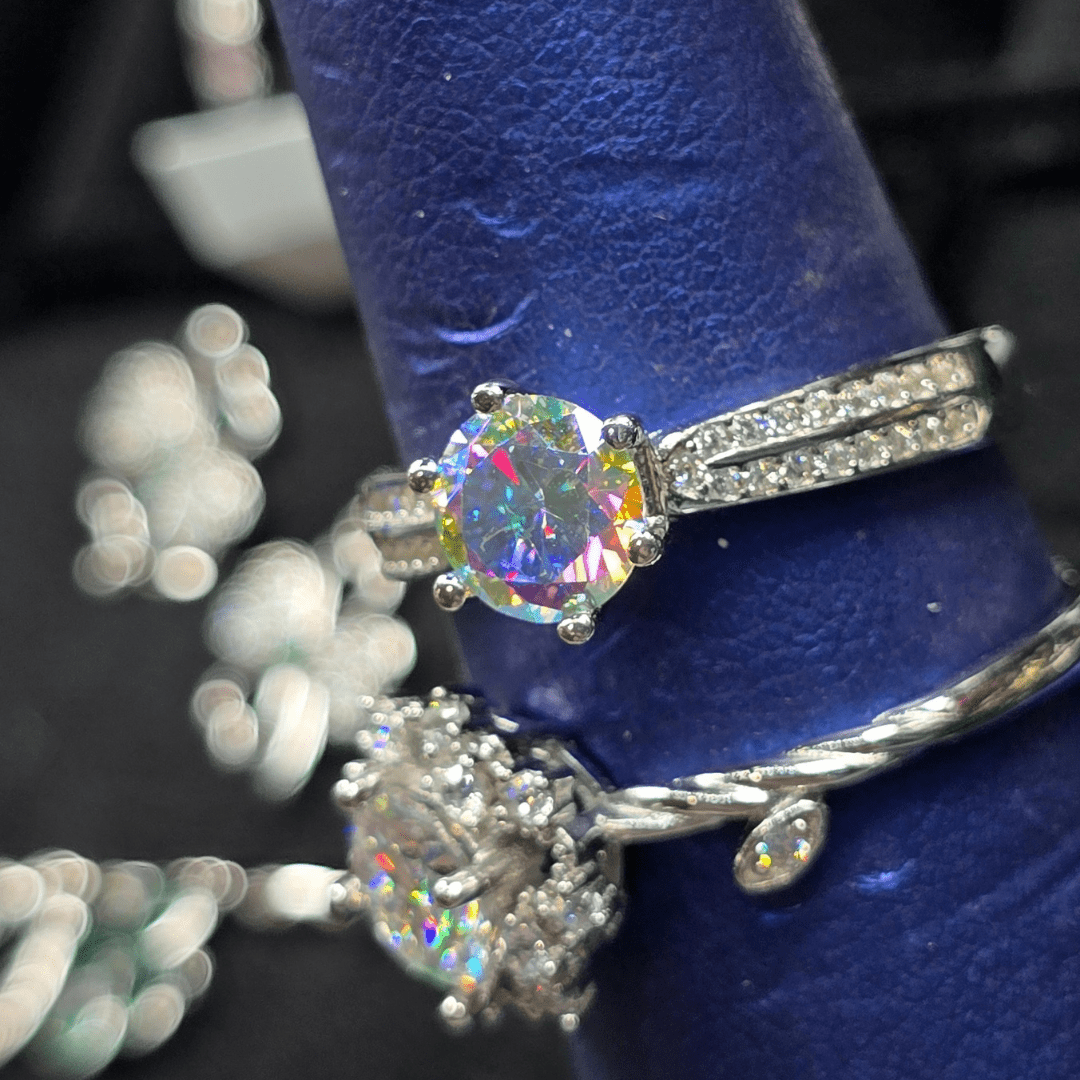 Dazzling Rainbow Moissanite Solitaire Ring - Diamond Dew - Ring - Coastal Charm Creators