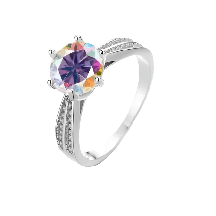 Dazzling Rainbow Moissanite Solitaire Ring - Diamond Dew - Ring - Coastal Charm Creators