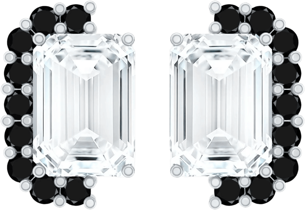 Emerald - Cut Moissanite with Black Diamond Halo Earrings - Diamond Dew - Earrings - Coastal Charm Creators