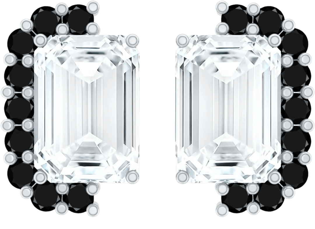 Emerald - Cut Moissanite with Black Diamond Halo Earrings - Diamond Dew - Earrings - Coastal Charm Creators