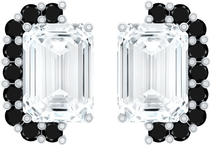 Emerald - Cut Moissanite with Black Diamond Halo Earrings - Diamond Dew - Earrings - Coastal Charm Creators