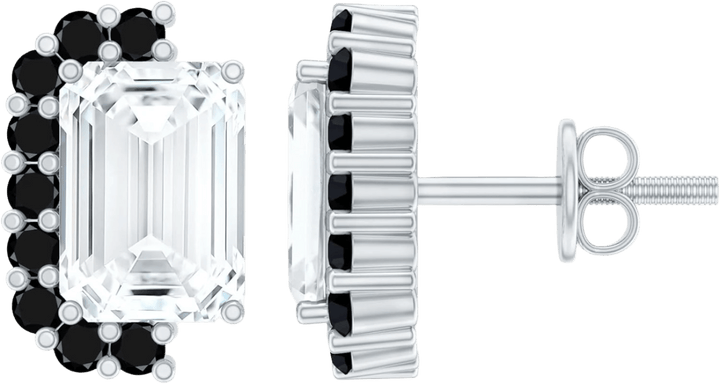 Emerald - Cut Moissanite with Black Diamond Halo Earrings - Diamond Dew - Earrings - Coastal Charm Creators