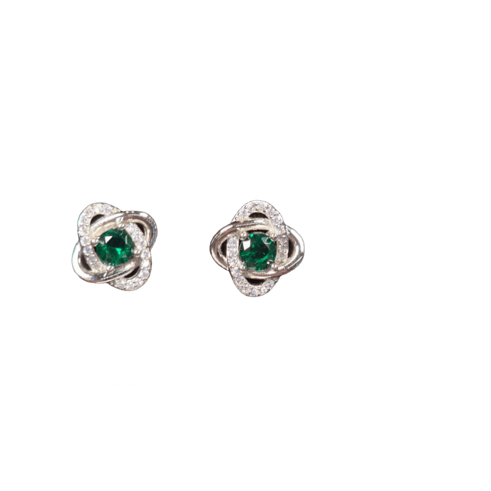 Eternal Harmony: Green Zircon Knot Stud Earrings - Silver Signature - Earrings - Coastal Charm Creators