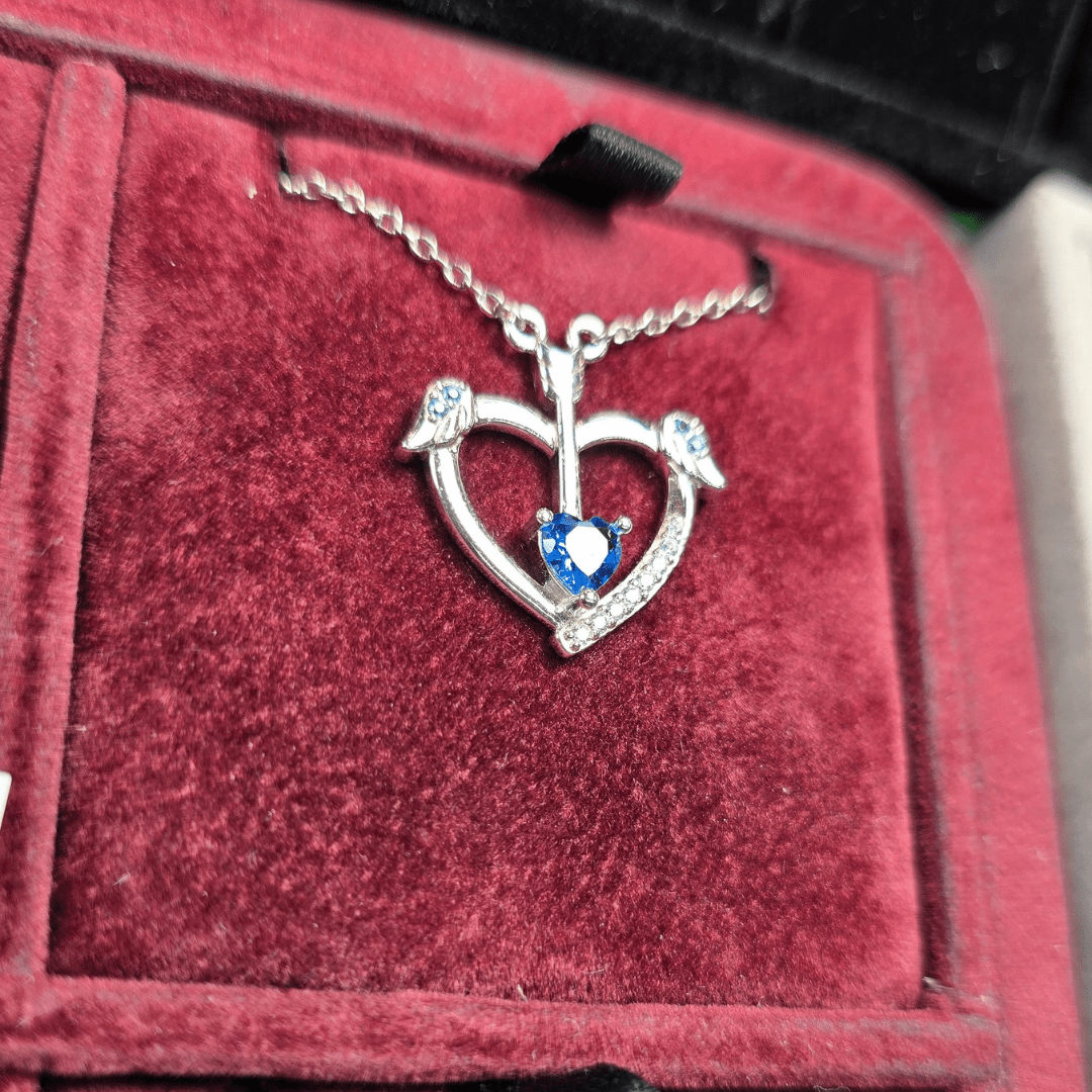 Eternal Love: Cupid’s Sapphire Arrow Heart Necklace - Crown & Opal - Necklace - Coastal Charm Creators