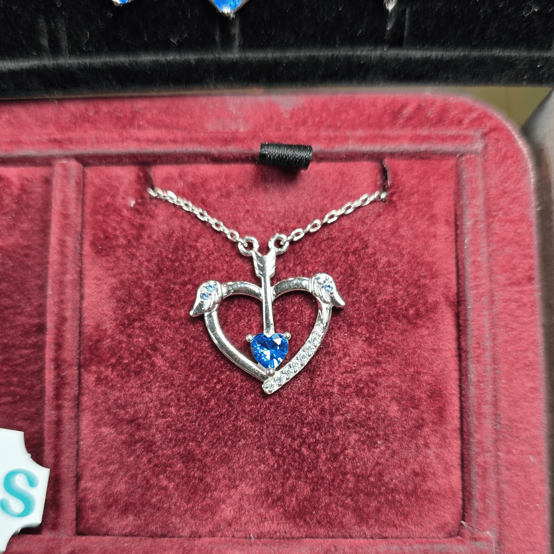 Eternal Love: Cupid’s Sapphire Arrow Heart Necklace - Crown & Opal - Necklace - Coastal Charm Creators