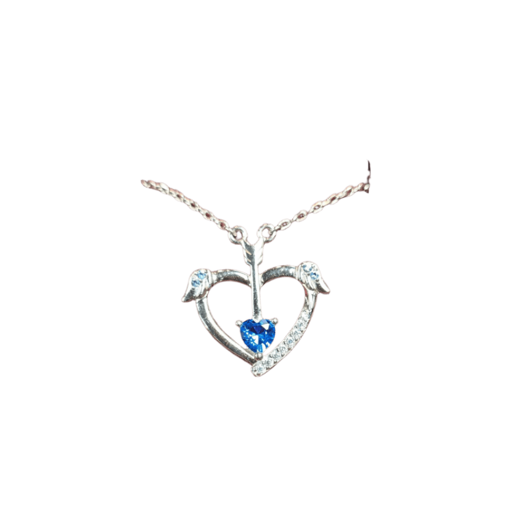 Eternal Love: Cupid’s Sapphire Arrow Heart Necklace - Crown & Opal - Necklace - Coastal Charm Creators