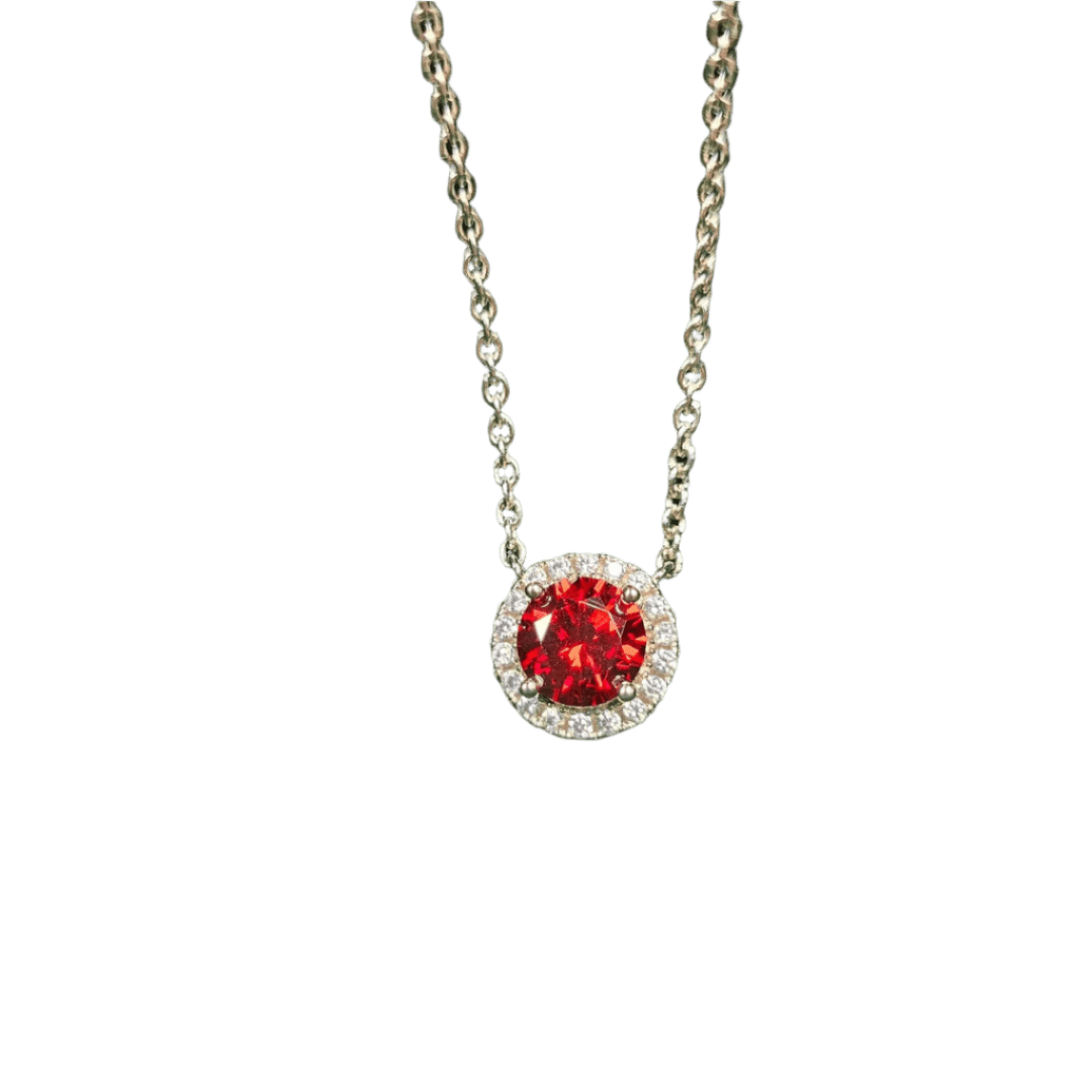 Fiery Red Ruby Halo Necklace - Crown & Opal - Necklace - Coastal Charm Creators