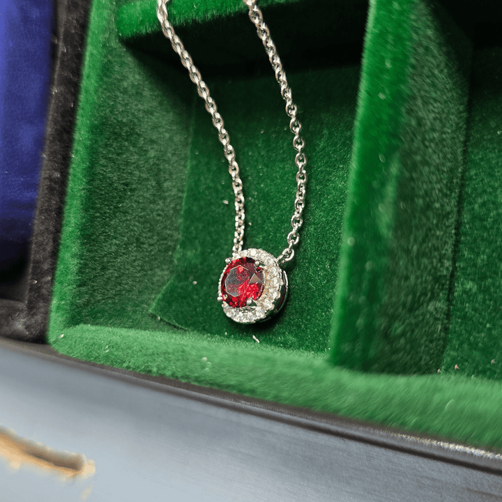 Fiery Red Ruby Halo Necklace - Crown & Opal - Necklace - Coastal Charm Creators