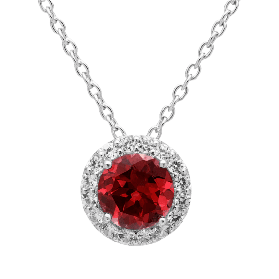 Fiery Red Ruby Halo Necklace - Crown & Opal - Necklace - Coastal Charm Creators