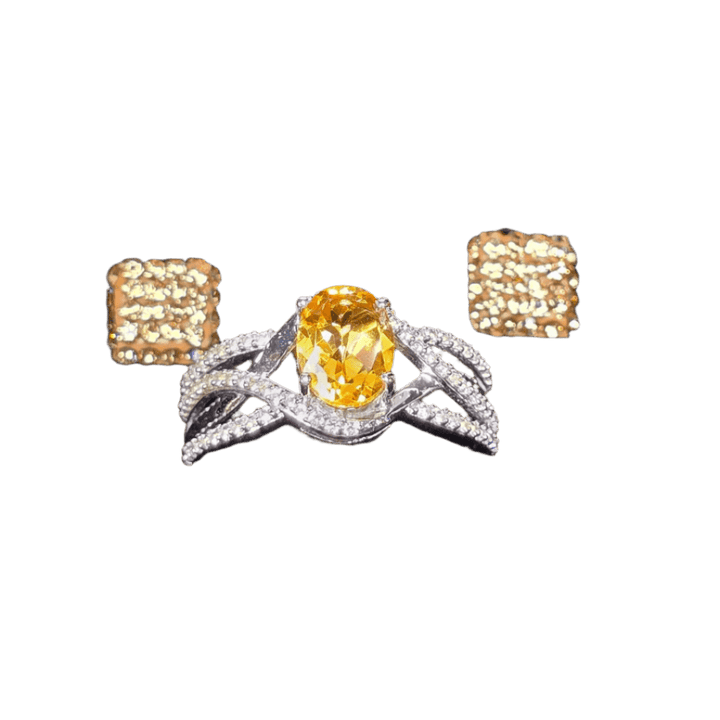 Golden Glow: Citrine Ring & Yellow Swarovski Crystal Earring Set - Crown & Opal - Jewelry Set - Coastal Charm Creators