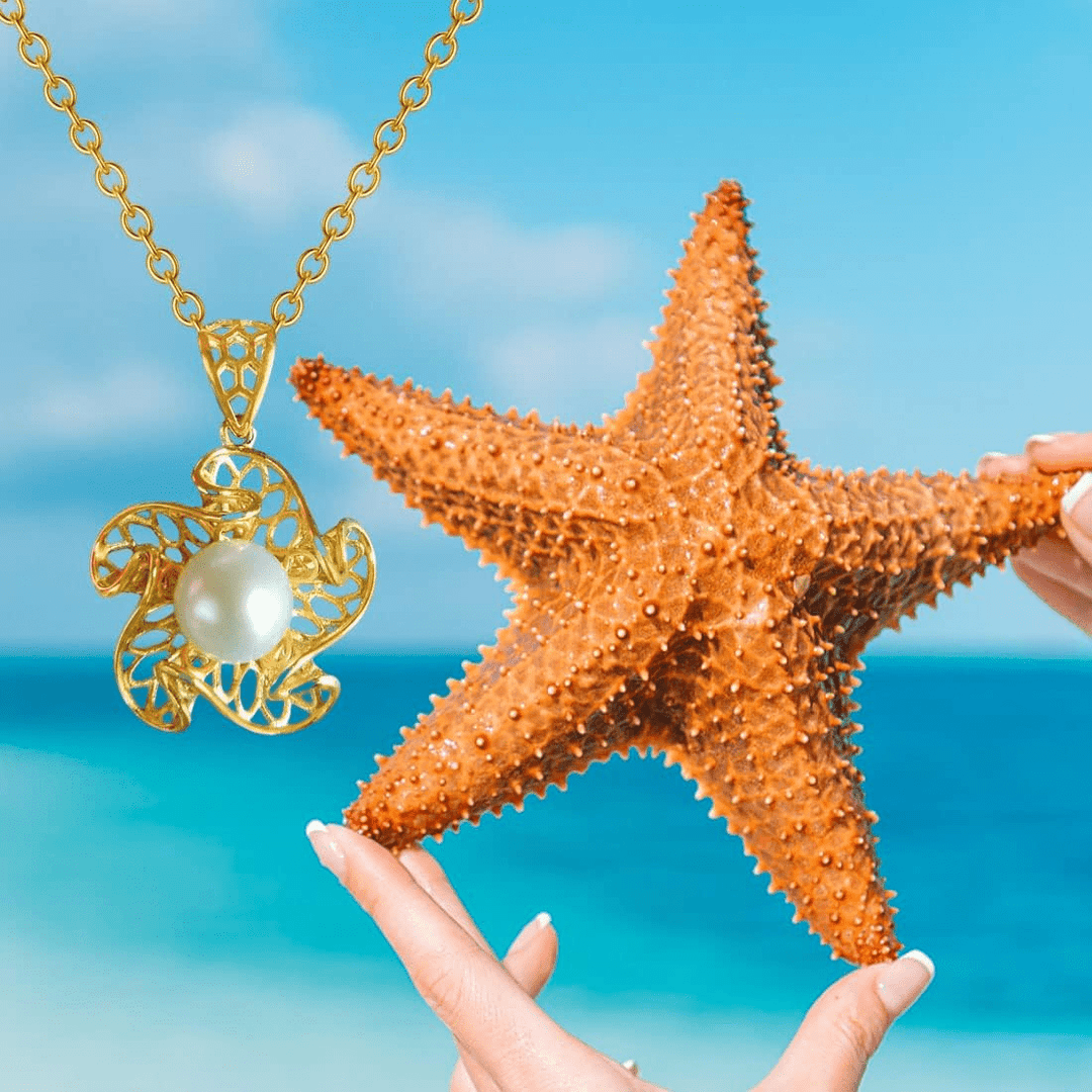 Golden Pearl Star Pendant Necklace - The Pearls - Necklace - Coastal Charm Creators