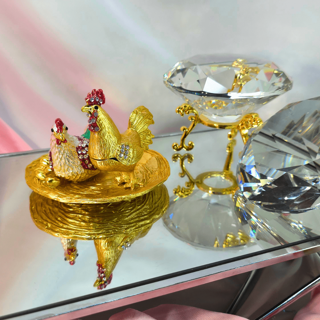 Golden Rooster & Hen Trinket Box - Lumina Luxe - Jewelry Box - Coastal Charm Creators