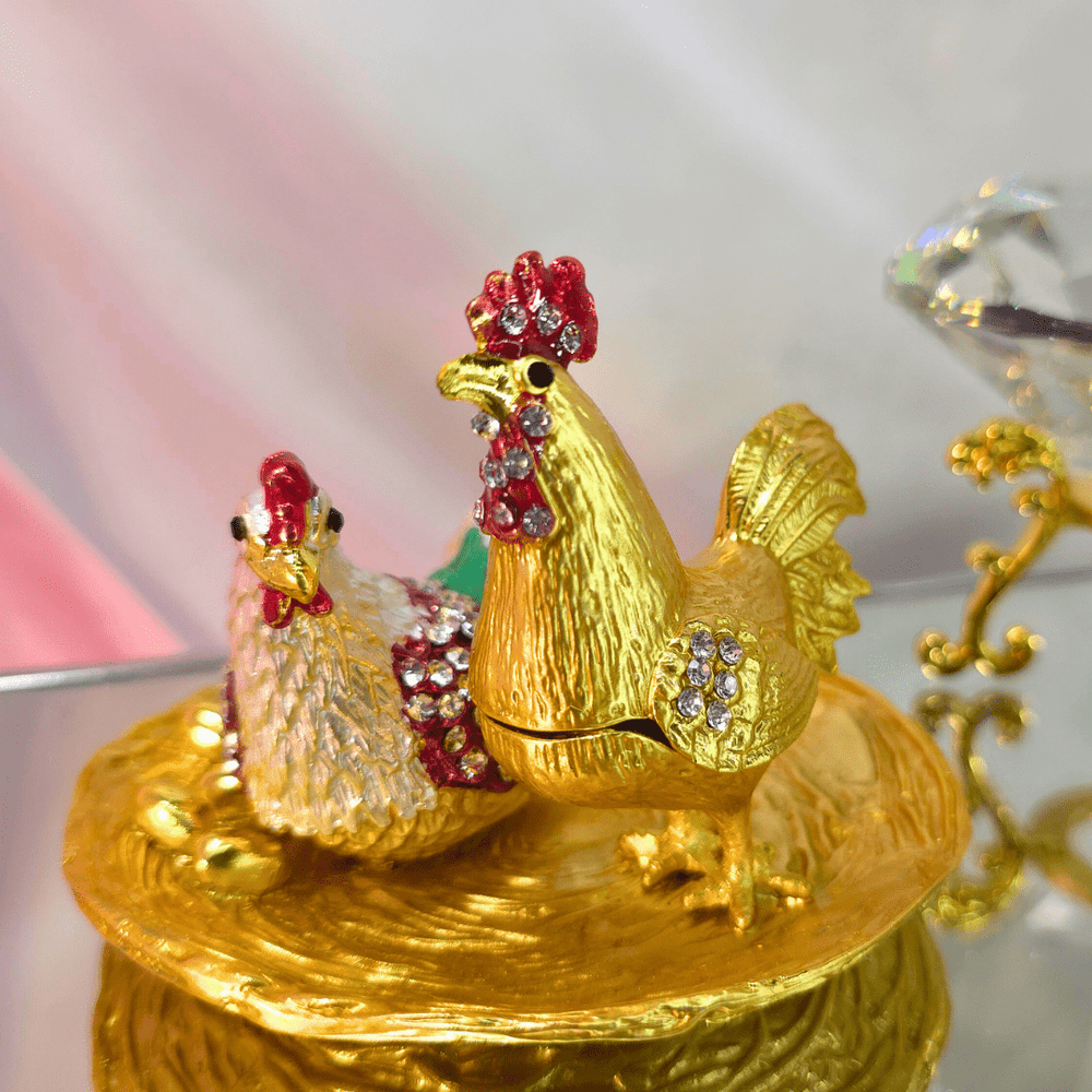 Golden Rooster & Hen Trinket Box - Lumina Luxe - Jewelry Box - Coastal Charm Creators