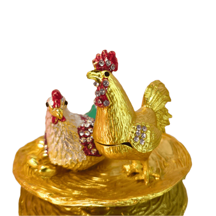 Golden Rooster & Hen Trinket Box - Lumina Luxe - Jewelry Box - Coastal Charm Creators