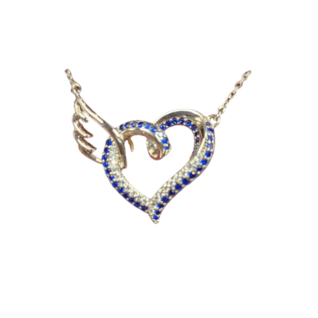 Heavenly Love: Sapphire Angel Wing Heart Necklace - Crown & Opal - Necklace - Coastal Charm Creators