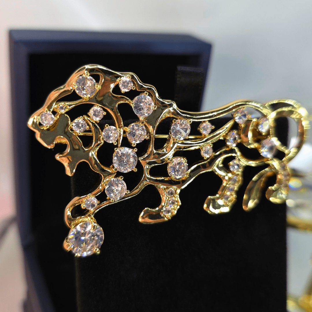 Majestic Roaring Lion Brooch - Crown & Opal - Brooches - Coastal Charm Creators