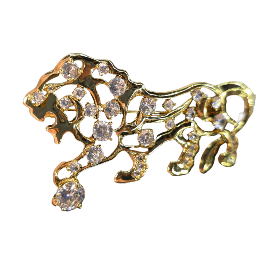 Majestic Roaring Lion Brooch - Crown & Opal - Brooches - Coastal Charm Creators