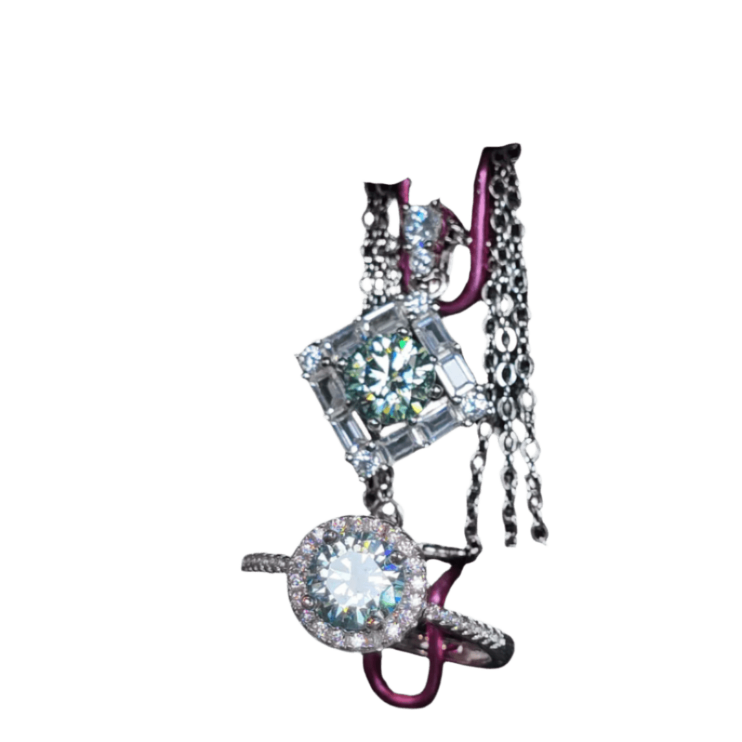 Moissanite Halo Ring & Square - Cut Pendant – Luxury Jewelry Set - Diamond Dew - Jewelry Set - Coastal Charm Creators