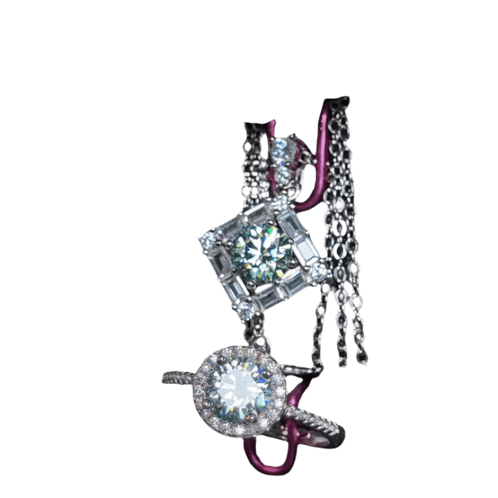 Moissanite Halo Ring & Square - Cut Pendant – Luxury Jewelry Set - Diamond Dew - Jewelry Set - Coastal Charm Creators