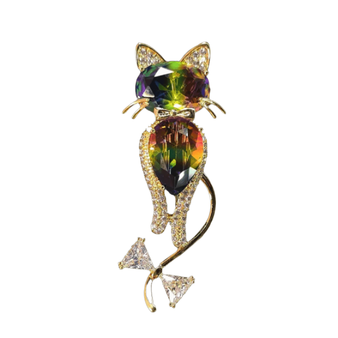 Mystic Rainbow Cat Brooch - Crown & Opal - Brooches - Coastal Charm Creators