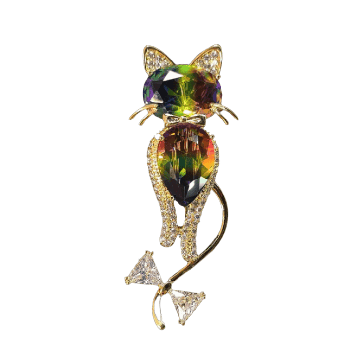 Mystic Rainbow Cat Brooch - Crown & Opal - Brooches - Coastal Charm Creators