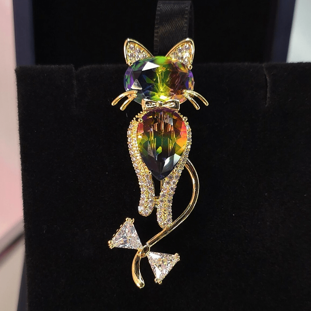 Mystic Rainbow Cat Brooch - Crown & Opal - Brooches - Coastal Charm Creators