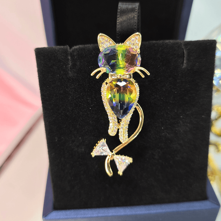 Mystic Rainbow Cat Brooch - Crown & Opal - Brooches - Coastal Charm Creators