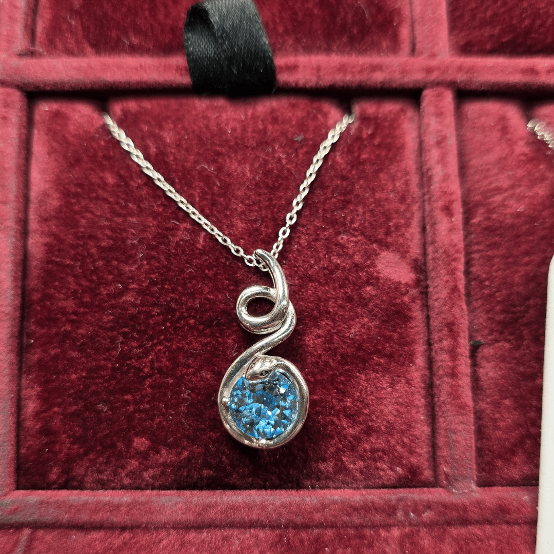 Mystic Serpent: Blue Zircon Snake Pendant Necklace - Silver Signature - Necklace - Coastal Charm Creators