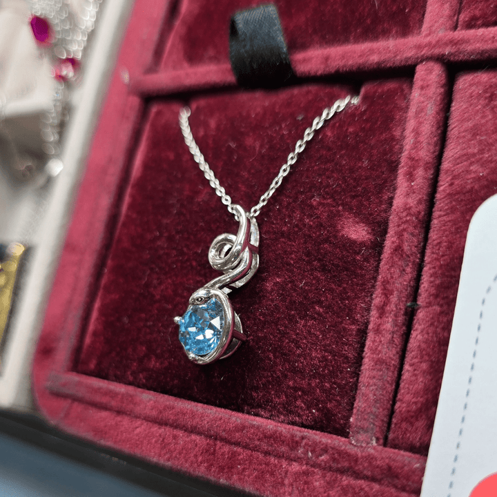 Mystic Serpent: Blue Zircon Snake Pendant Necklace - Silver Signature - Necklace - Coastal Charm Creators