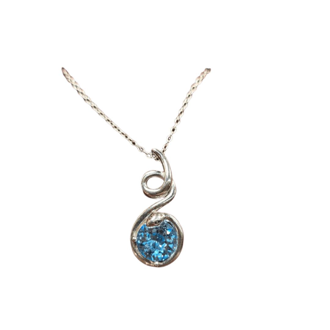 Mystic Serpent: Blue Zircon Snake Pendant Necklace - Silver Signature - Necklace - Coastal Charm Creators