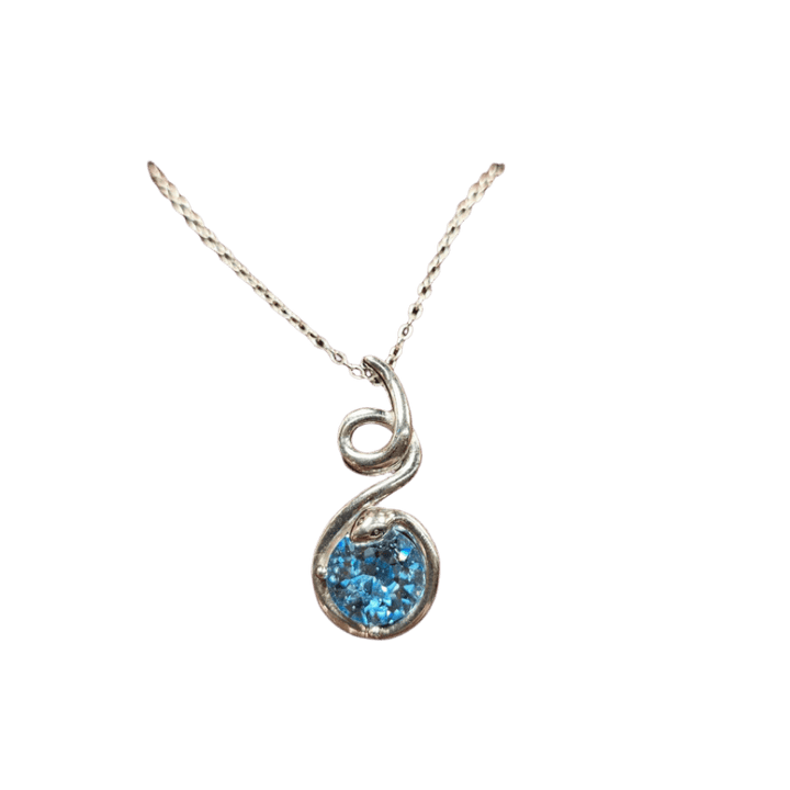 Mystic Serpent: Blue Zircon Snake Pendant Necklace - Silver Signature - Necklace - Coastal Charm Creators