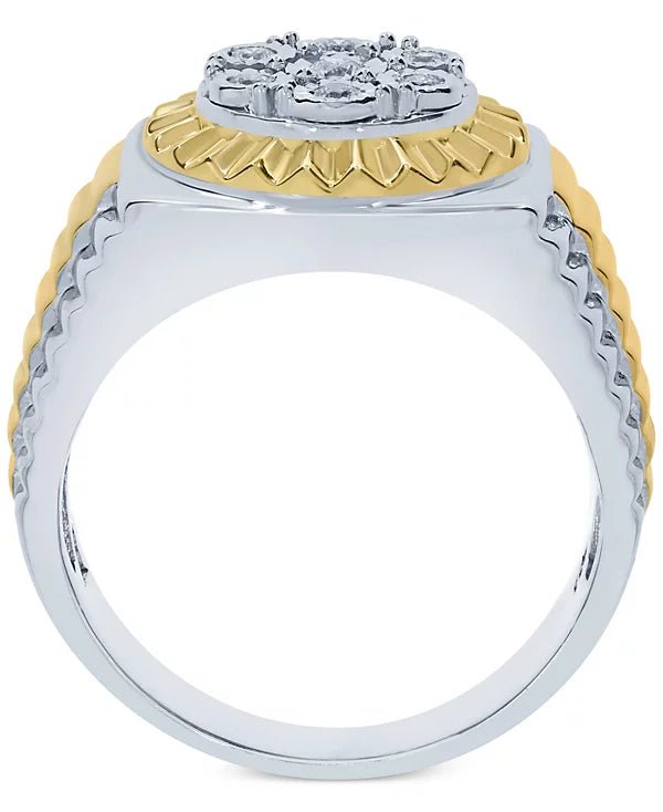 Power & Prestige: Two - Tone Gold & Diamond Cluster Ring - Diamond Dew - Ring - Coastal Charm Creators