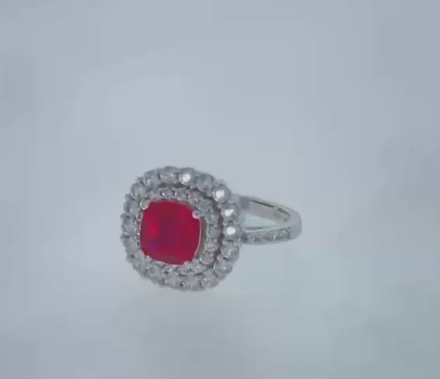 Cushion-Cut Ruby Ring with Double Halo of White Sapphire