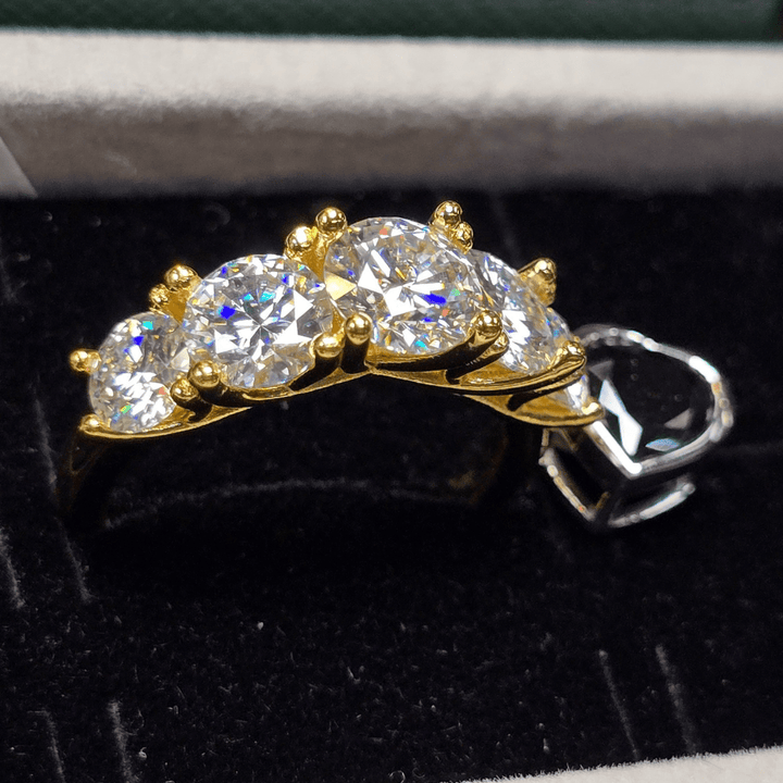 Radiant Brilliance: Gold - vermeil Five - Stone Diamond Anniversary Band - Diamond Dew - Ring - Coastal Charm Creators