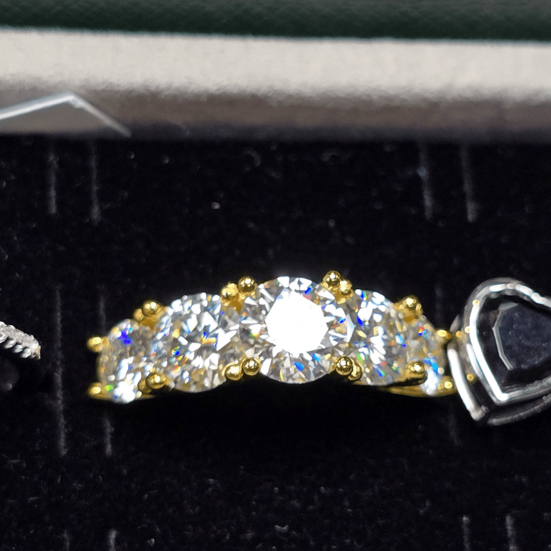 Radiant Brilliance: Gold - vermeil Five - Stone Diamond Anniversary Band - Diamond Dew - Ring - Coastal Charm Creators