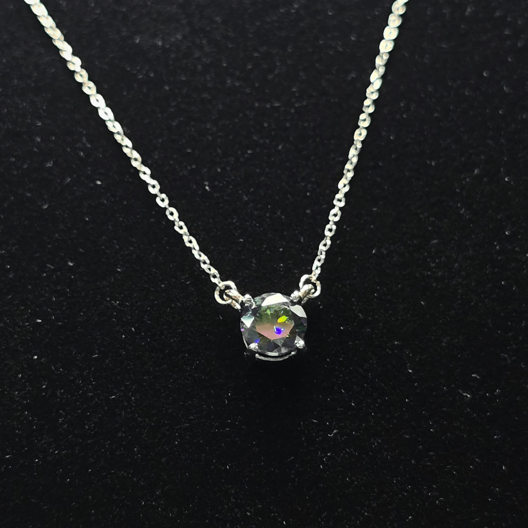 Rainbow Moissanite Solitaire Necklace - Diamond Dew - Necklace - Coastal Charm Creators